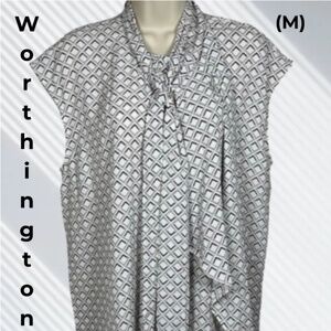 Worthington Women’s Light Cream Tie Neck Blouse Size M NWT  Elegant Top
